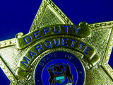 Vintage US Obsolete Set 2 Police Badge Pin Deputy Corporal Sheriff Marquette MI w/ Box