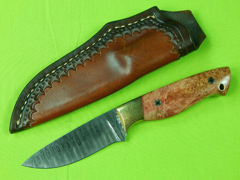Custom Made Handmade Carl Gray Jr Damascus Blade Hunting Knife & Sheath