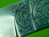 US Custom Made Handmade Doc Burgress Engraved Hunting Knife & Sheath