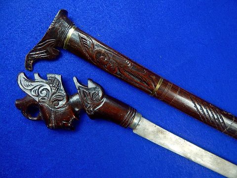 Vintage Indonesian Indonesia Sword w/ Scabbard Carved Wood