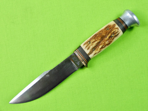Antique Swedish Sweden Hellberg Eskilstuna Hunting Fighting Stag Handle Knife