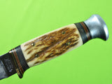 Antique Swedish Sweden Hellberg Eskilstuna Hunting Fighting Stag Handle Knife